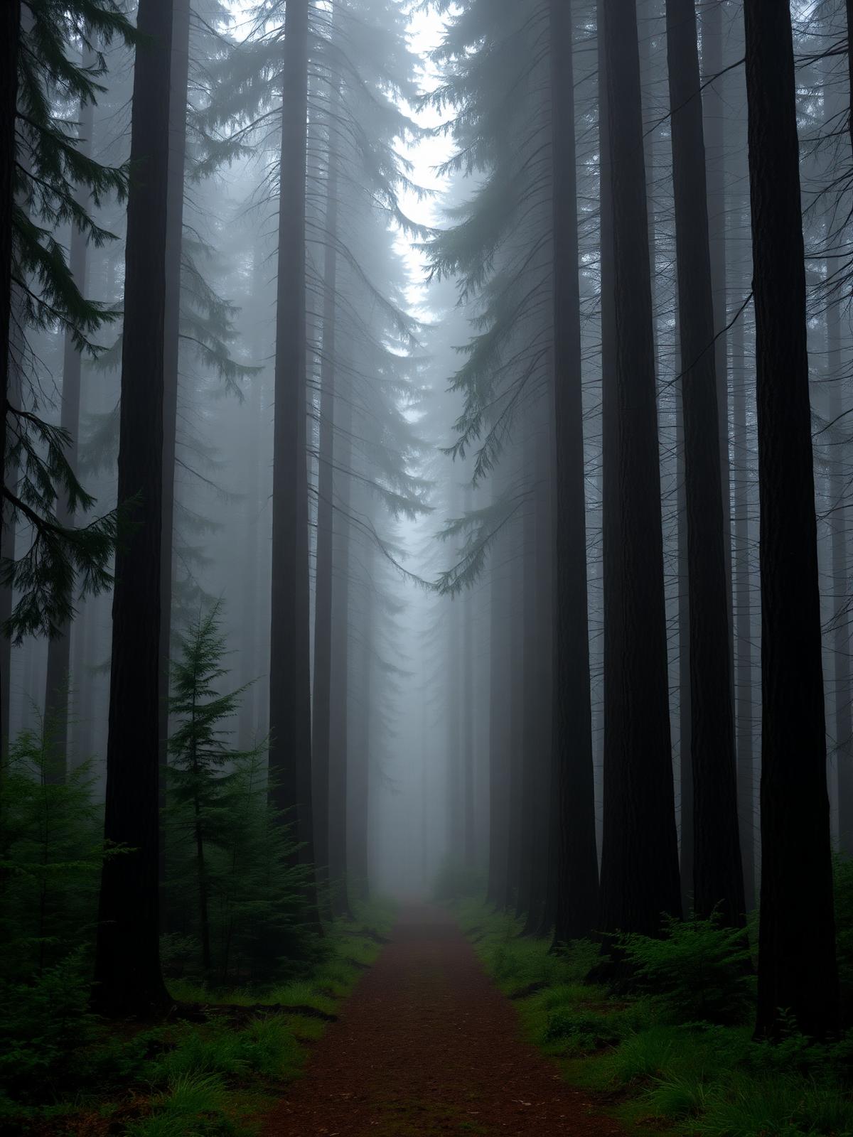 Nebliger Waldweg