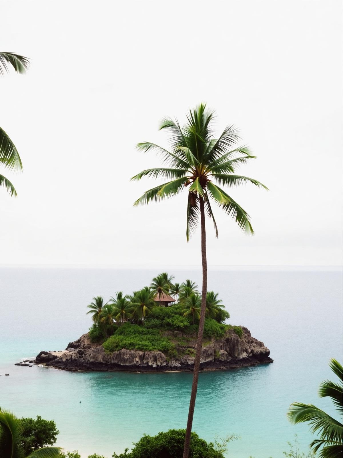 Kleine Insel mit Palmen vor türkisfarbenem Wasser